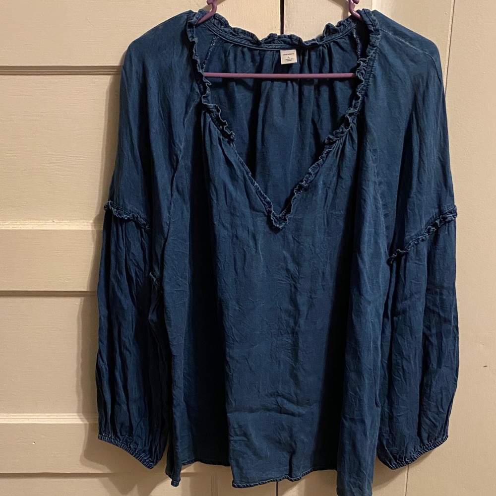 Women's Blue Ruffled Top